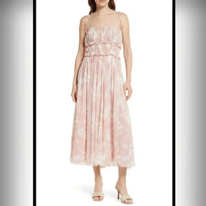 NWT En Saison‎ Women's Gabby Square Tie Sleeve Midi Dress Pink Floral Size Small